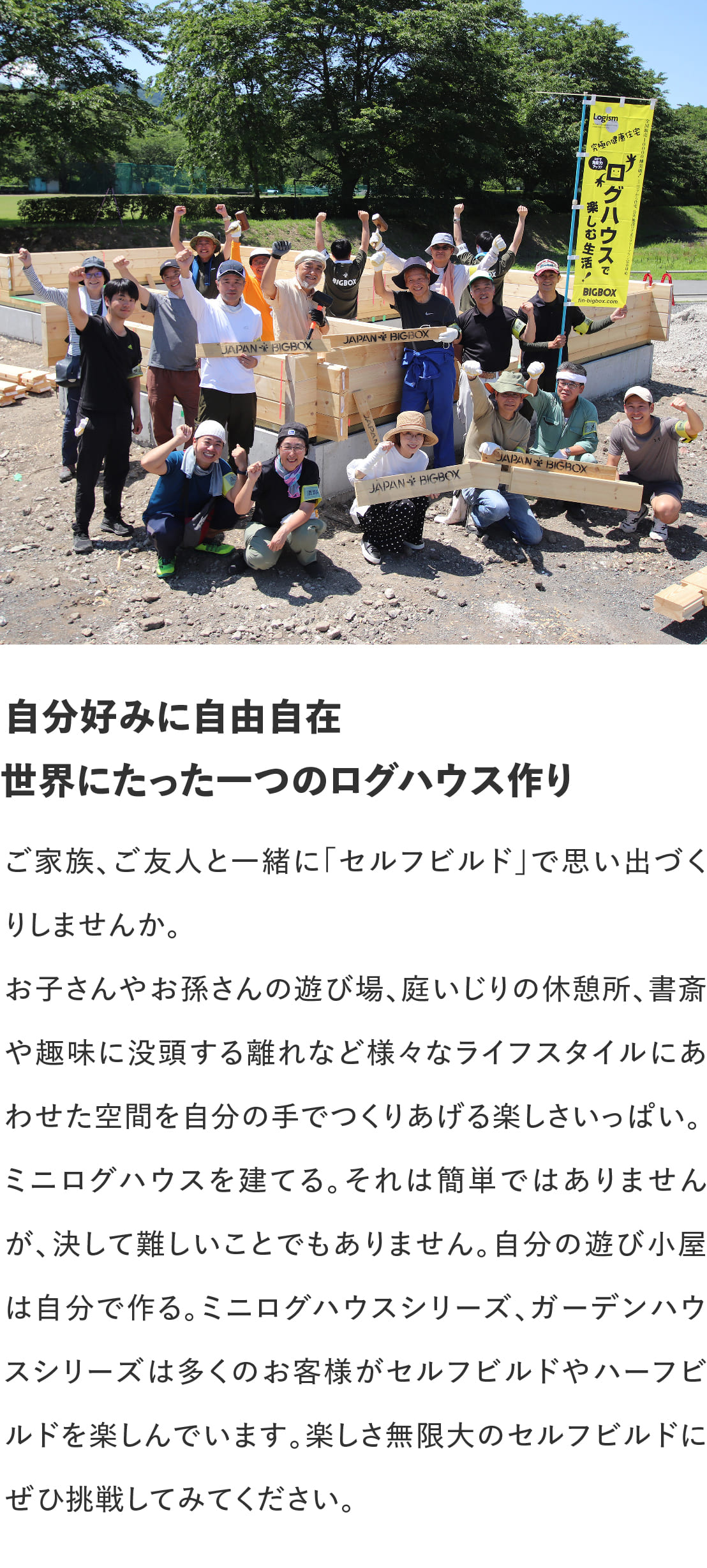 ログハウスのビックボックス,セルフビルド